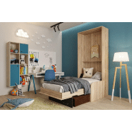 Lit escamotable industriel KEY SOFA - accoudoirs chêne - canapé avec tiroirs marron - couchage 90x200 cm_2