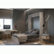 Armoire lit escamotable Dynamo - Blanc mat et brillant effet miroir - 140x200 cm avec sommier lattes_2