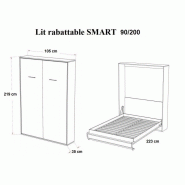 Armoire lit escamotable SMART-V2 taupe mat - Couchage quotidien 90 x 200 cm_2