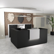 Banque d'accueil d'angle Delta Plus avec réhausse - Mobel Linea - 224, Blanc mat, Gauche, Noir, Oui_0