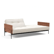 Canapé-lit Innovation Living Splitback Lauge - Convertible 115x210 cm - Tissu Bouclé Off White - Accoudoirs Noyer_2