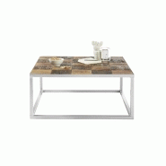 Table basse Broder 80x80 cm - Métal laqué silver et plateau en manguier massif_2