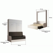 Armoire lit escamotable DYNAMO SOFA - accoudoirs - structure gris mat - canapé gris - couchage 160x200 cm_2