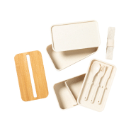 Lunch box en plastique PP - couvercle en bambou avec support téléphone - 2 compartiments de 700 ml avec couverts inclus_2