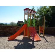 3723 - Ma Cabane, structure pour aire de jeux - Transalp - 1 tour filet avec toboggan, pont levis et mur d'escalade_2