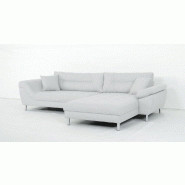 Canapé d'angle fixe droite TIPIX - Tissu Bergamo gris clair - Manchette relevable et méridienne réversible_2