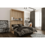 Lit escamotable style industriel KEY SOFA - 140x200 cm - Chêne naturel - Canapé 2 places avec tiroirs - Anthracite_2