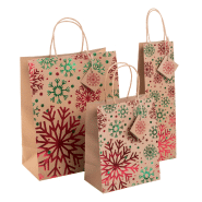 Sac cadeau Noël - Petit format en papier kraft recyclé avec motif estampillé, poignées rondes et étiquette cadeau_2