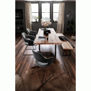 Lot de 2 chaises design NABAS - Tissu gris bimatière - Pieds traîneau en acier laqué anthracite_2