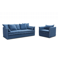 Canapé lit 3 places Cartagene - convertible express 140 cm avec matelas 10 cm en lin bleu_2