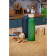 Gourde en verre givré - bouchon en bambou - 500 ml - couleur verte_2