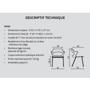 Siège de Réunion NAMI - Référence 8091 SR B - Fauteuil empilable 4 pieds en métal chromé, coque plastique blanche, tissu noir ou gris_2