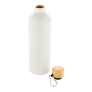 Bouteille en aluminium 800 ml - couvercle en bambou et mousqueton - couleur blanche_2