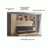 Composition lit escamotable VERTIGO SOFA - Chêne naturel, canapé gris, couchage 140x200 cm - Largeur 311 cm_2