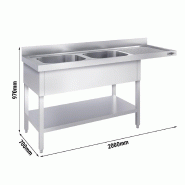 Plonge Inox 2 bacs avec passage lave-vaisselle - P 700 - GGM - 2000 mm bac à gauche_2