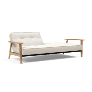 Canapé-lit design Innovation Living Splitback Frej - Convertible 115x210 cm - Accoudoirs bois - Tissu bouclé Off White_2