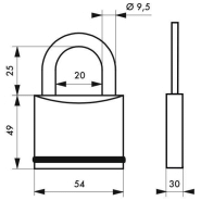 Cadenas à clé 720 - 54 mm - acier cémenté anti-corrosion - anse renforcée au molybdène - marque Thirard_2