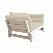 Banquette méridienne futon BEAT en pin naturel - tissu beige - couchage 75x200 cm - convertible et modulable_2