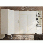 COMPOSITION ARMOIRE LIT ESCAMOTABLE DYNAMO BLANC MAT COUCHAGE 140 X 200 CM  2 COLONNES RANGEMENTS + ANGLE_2