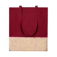 Sac shopping bicolore en coton et jute - anses longues - 120 g/m² - couleur bordeaux_2