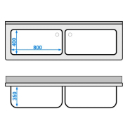 Plonge batterie 180x60cm sur meuble 2 cuves_2