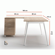 Bureau d'angle avec caisson X3 - Officity - Blanc 9010, Orme, 3 tiroirs, 180 x 160 cm_2