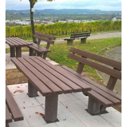 Table publique rustique en plastique recyclé - Longueur 200 cm - Gamme forestière TAUNUS - ADS EQUIPEMENTS EURL - Pieds monobloc et sans écharde_2