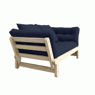 Banquette méridienne futon BEAT - Pin naturel - Tissu coloris marine - Couchage 75 x 200 cm - Convertible_2