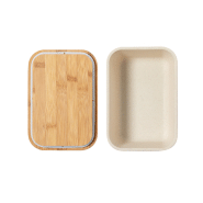 Boîte à lunch en plastique PP - couvercle en bambou - 1000 ml - avec sangle élastique_2