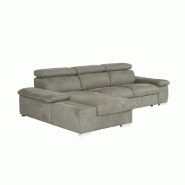 Canapé d'angle convertible gauche avec coffre de rangement - Panama tissu façon nubuck gris - couchage 140x200 cm_2