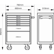 Servante d'atelier Storage HUB E72 - 66 cm avec 7 tiroirs, châssis double paroi robuste - Réf. 1472K7_2