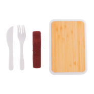 Boîte à lunch en plastique recyclé avec couvercle en bambou, set de couverts et sangle élastique - 500 ml_2