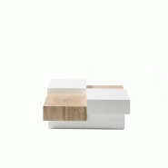 Table basse PIXBO - Laquée blanc mat et décor chêne - 2 tiroirs - Design original_2