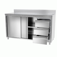 Meuble bas inox adossé P 600 mm avec portes et tiroirs - 1600_2