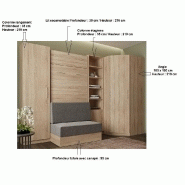 Composition angle lit escamotable Dynamo Sofa - chêne naturel, canapé rouge intégré, 90x200 cm - 301x100 cm_2