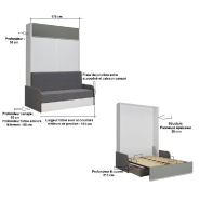 Armoire lit escamotable ALADYNO SOFA - blanc bandeau chêne - canapé gris - couchage 160x200 cm_2