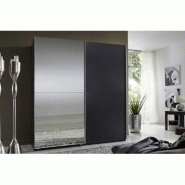 Dressing portes coulissantes Clapton 135 cm - gris graphite / miroir - 2 penderies et tablettes de rangement_2