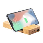 Power bank en bambou - Batterie 5000 mAh - Chargeur rapide sans fil 15W - Support mobile intégré_2