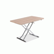 Table basse relevable extensible Trendy en mélaminé chêne clair - Pied chromé - Dimensions 110 x 70/140 cm_2