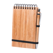 Carnet de notes à spirales en bambou - 80 feuilles lignées et stylo en bambou - Encre bleue_2