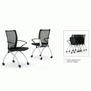 Chaise de collectivité à roulettes Siri - assise rabattable - tissu et résille - structure finition argentée_2