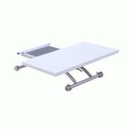 Table basse relevable extensible Hirondelle compacte laquée blanc - 100 x 57/114 cm - Design et gain de place_2