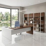 Bureau d'angle T45 avec caisson - Quadrifoglio. - 220, Noyer Canaletto et blanc_2