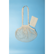 Sac shopping pliable en maille 100% coton - avec anses longues et pochette pliante à cordes - couleur beige_2