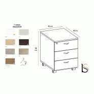 Caisson mobile 3 tiroirs avec coussin - Officity - Gris, 3 tiroirs, Blanc_2