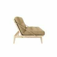 Banquette futon FOLK en pin massif - Coloris beige blé - Couchage 130 x 190 cm - Accoudoirs en métal_2