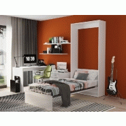 Armoire lit escamotable ultra plate Dynamo - Blanc mat et brillant - Sommier à lattes 90x200 cm_2