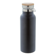 Thermos en inox à double paroi - Couvercle bambou et accroche métal - 500 ml - Couleur noire_2