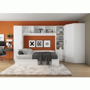 Composition lit escamotable angle Vertigo Sofa blanc avec canapé anthracite 160x200 - 411 x 100 cm - Avec colonnes de rangement_2