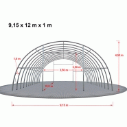 Tunnel de stockage en acier galvanisé - 12 x 9,15 x 4,5 m - Couverture PVC 720 g/m² - Portes et fenêtres incluses_2
